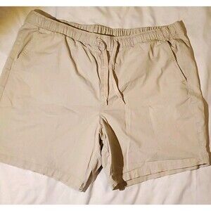 GAP Men's Beige Solid Chino Shorts XL 8" Inseam Elastic Waist Drawstring